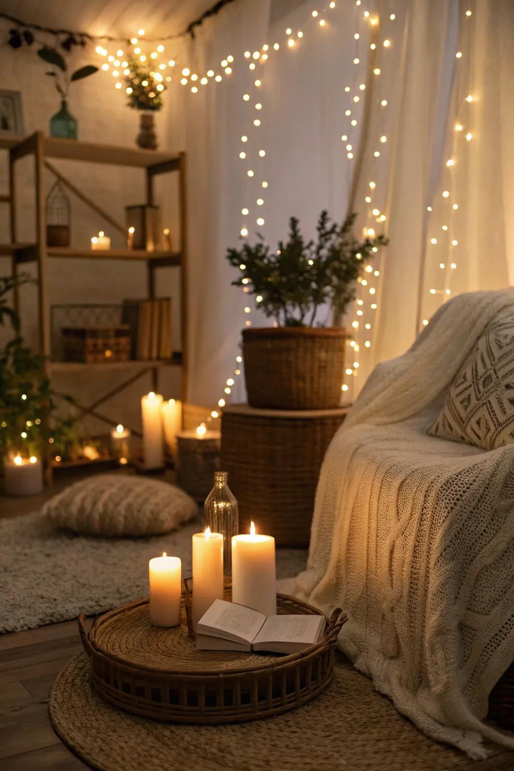 Gentle illumination crafts a snug, welcoming atmosphere.