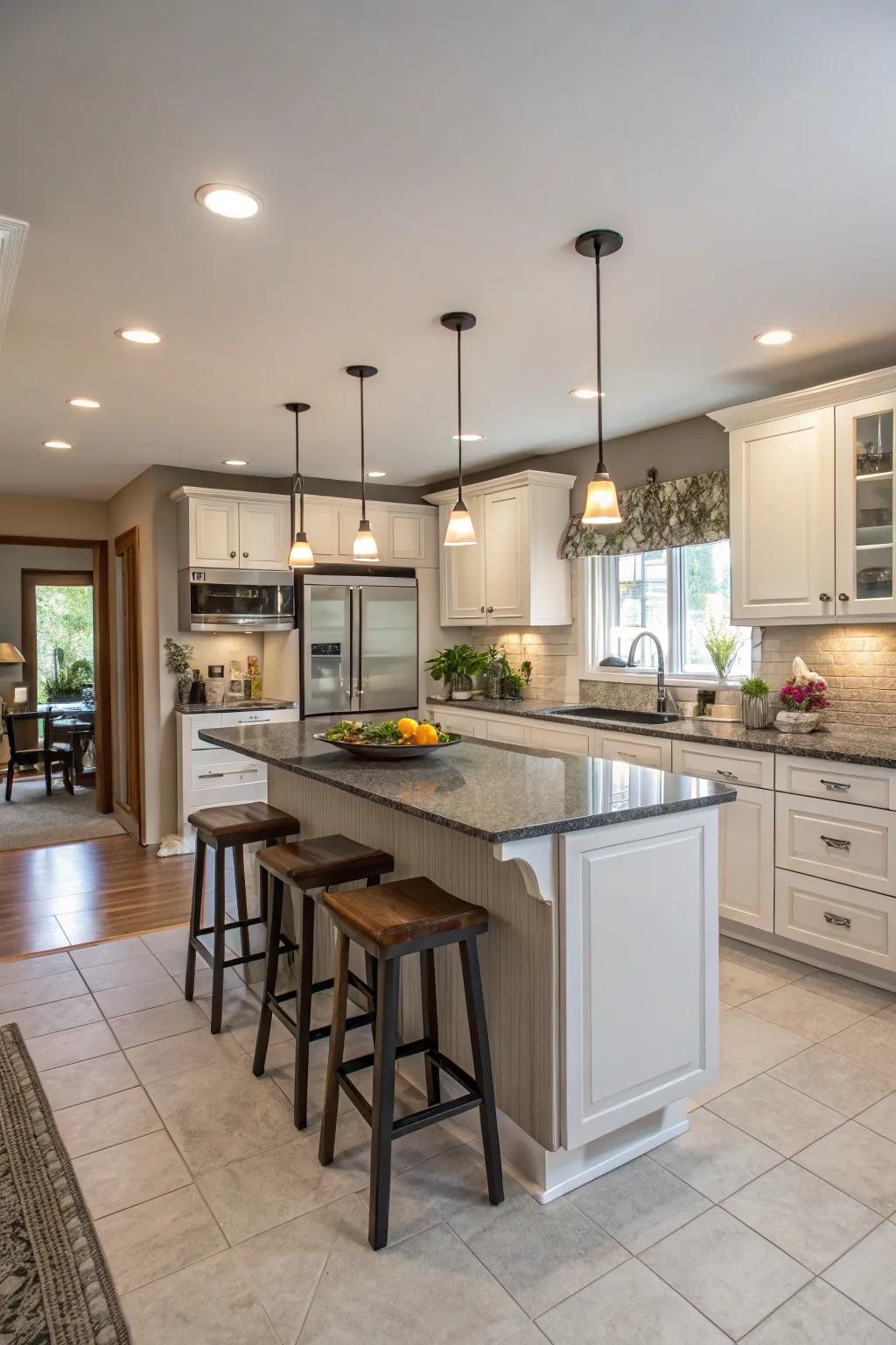 A breakfast extension provides seating and practical benefits.