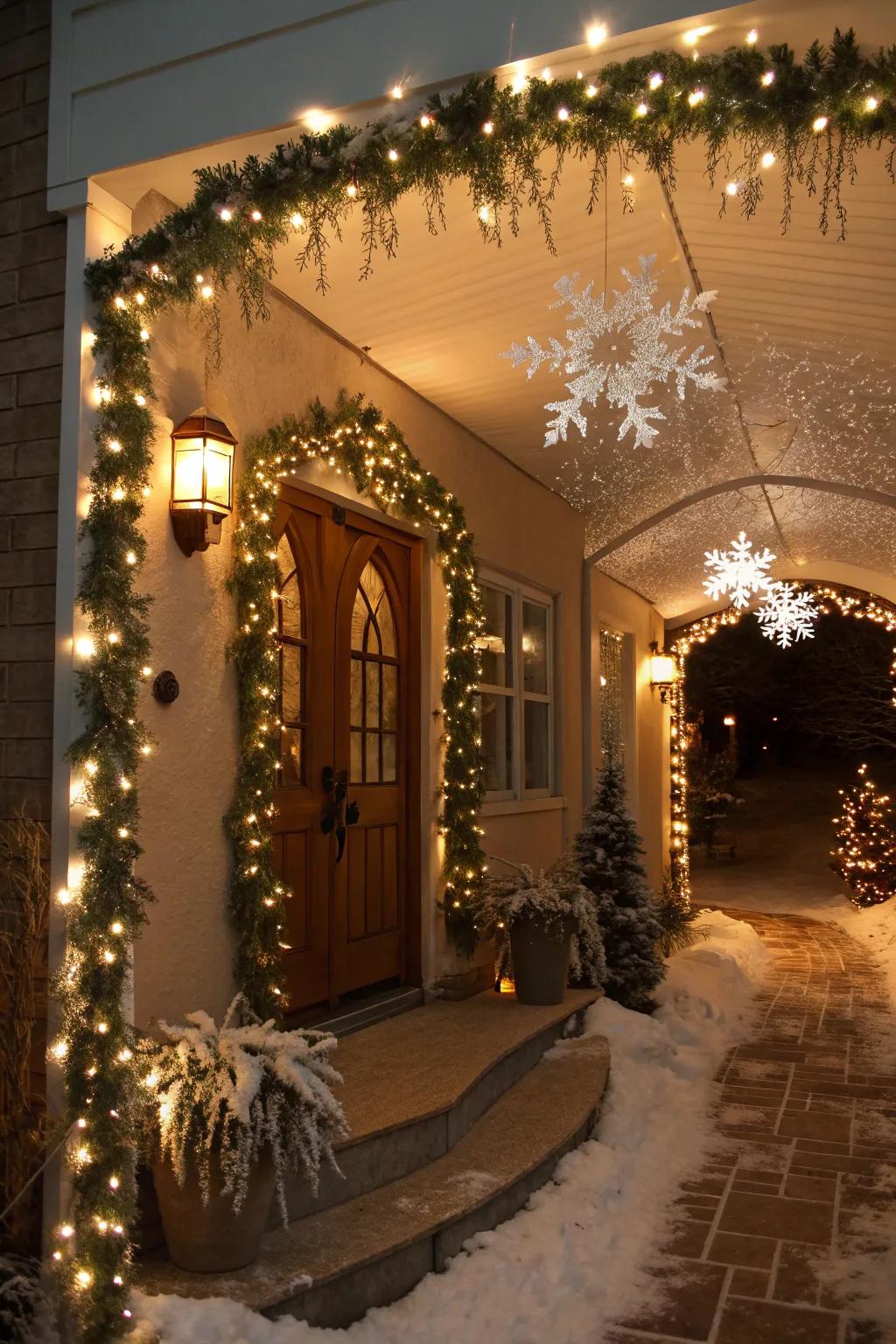 A magical icy season's greeting zone welcomes holiday attendees.