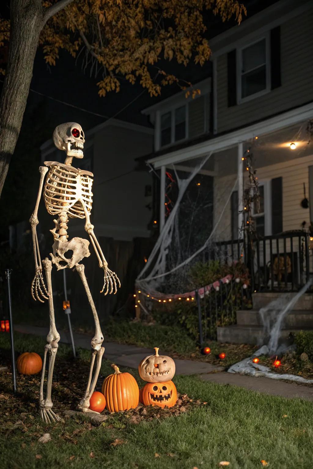 Radiant eyes give the skeleton a haunting presence.