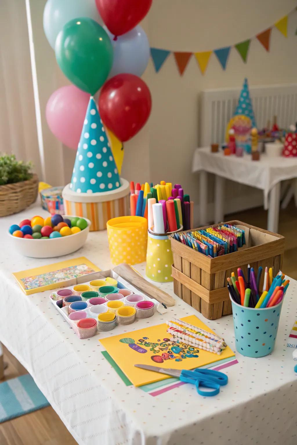 A creative hands center provides creative fun for kids at your child's birthday event.