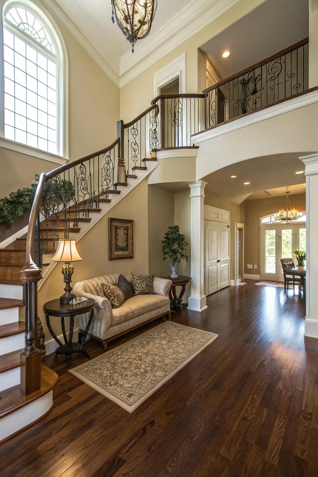 Lavish wood flooring introduces sophistication to the entryway.