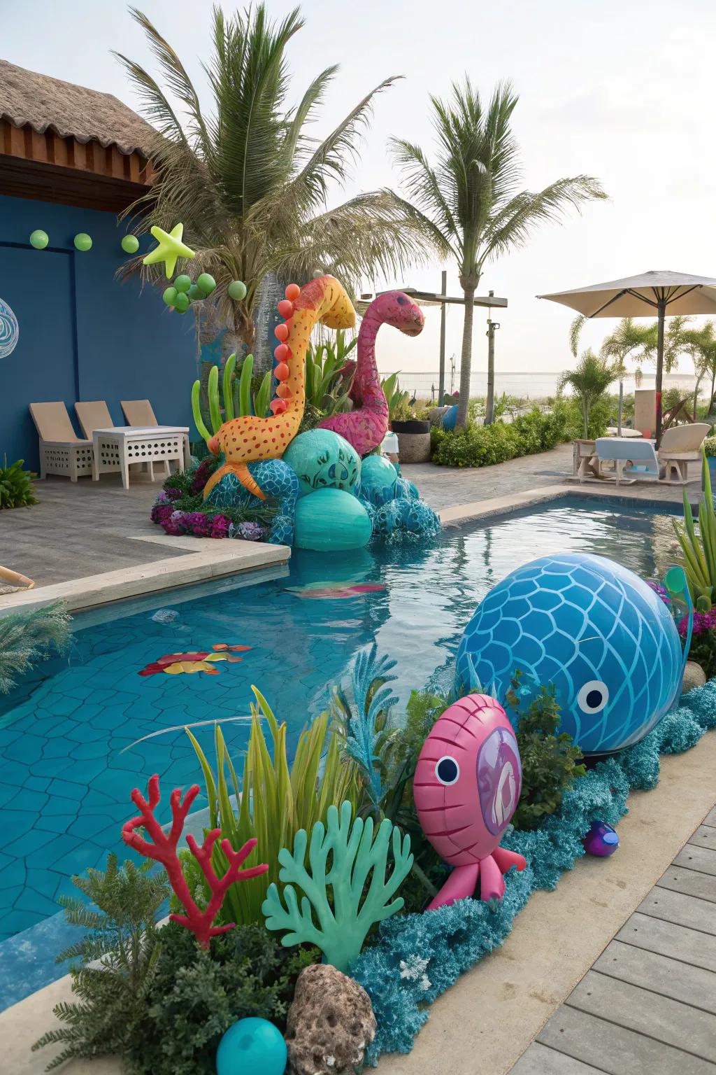 Plunge into a sea of delight with underwater adventure-themed decorations.
