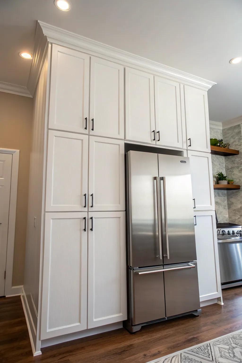 Tall cabinets maximize vertical space to increase storage.