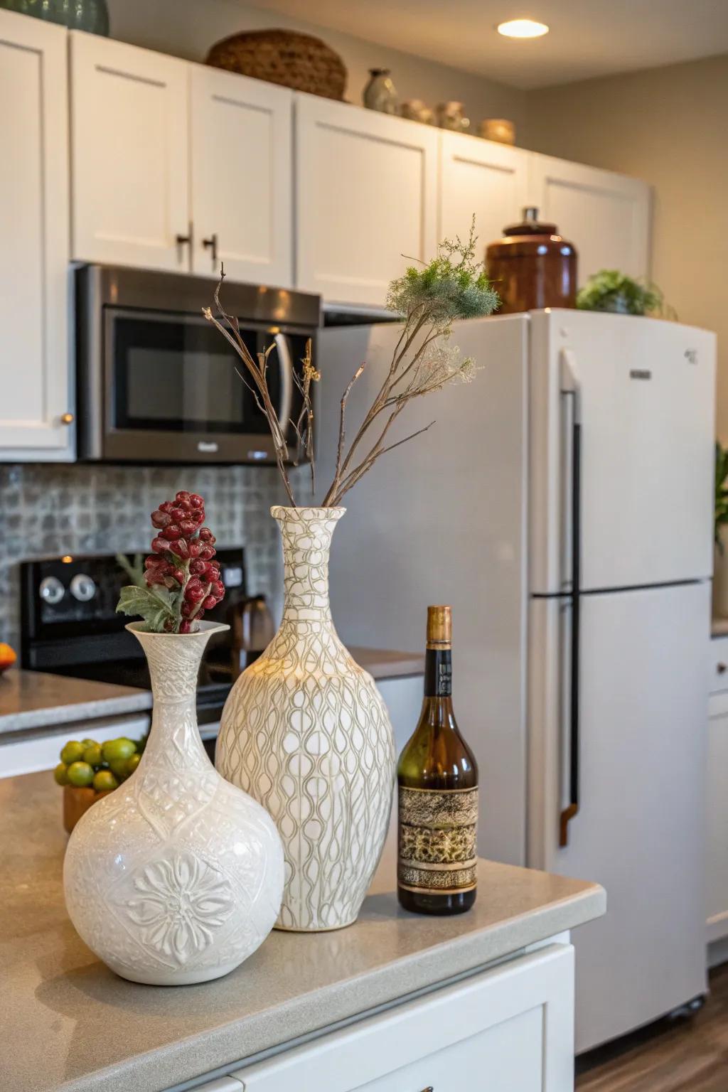 Elevate the space by using a curated range of vases and bottles.