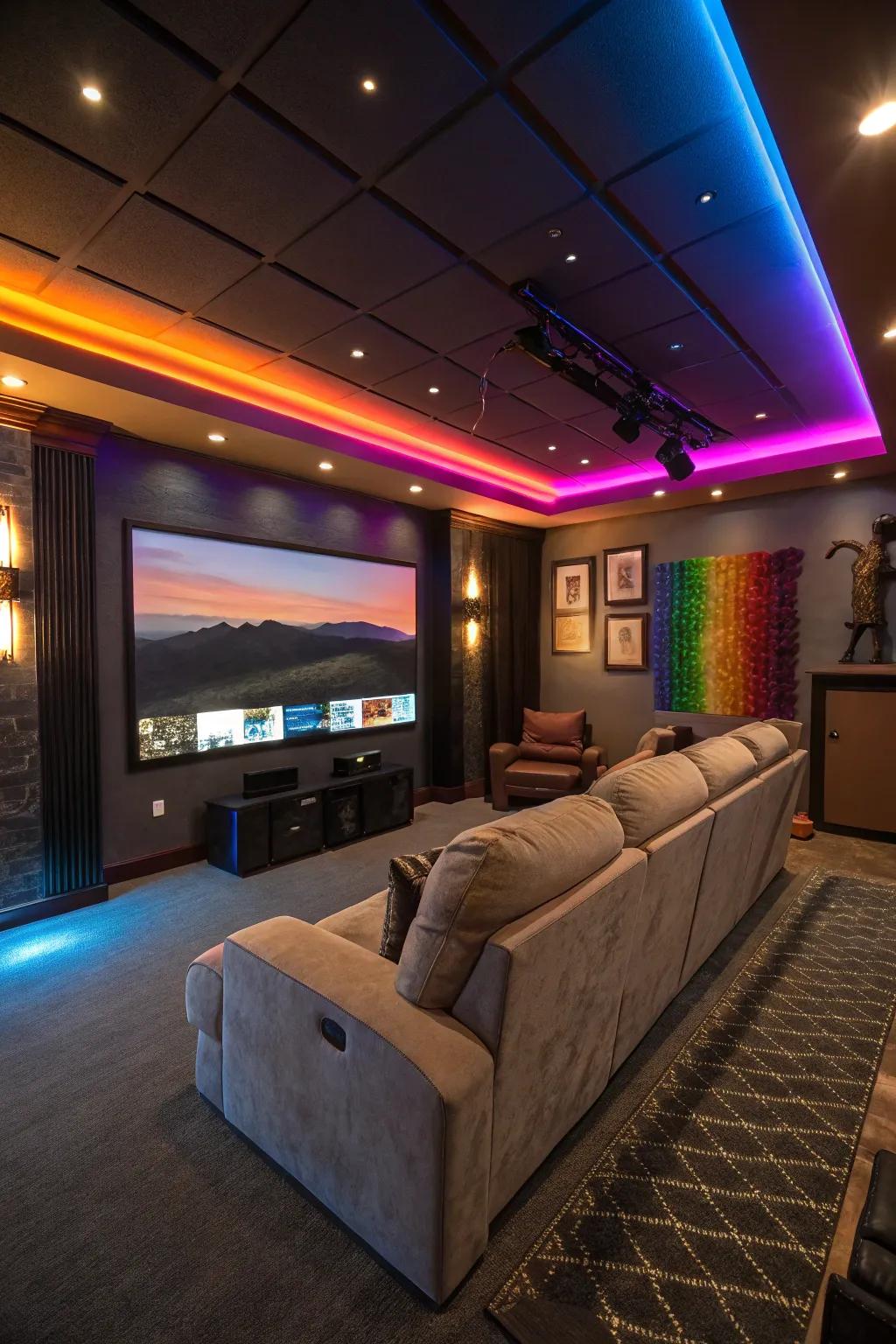 Colored lights can make movie nights feel more special.