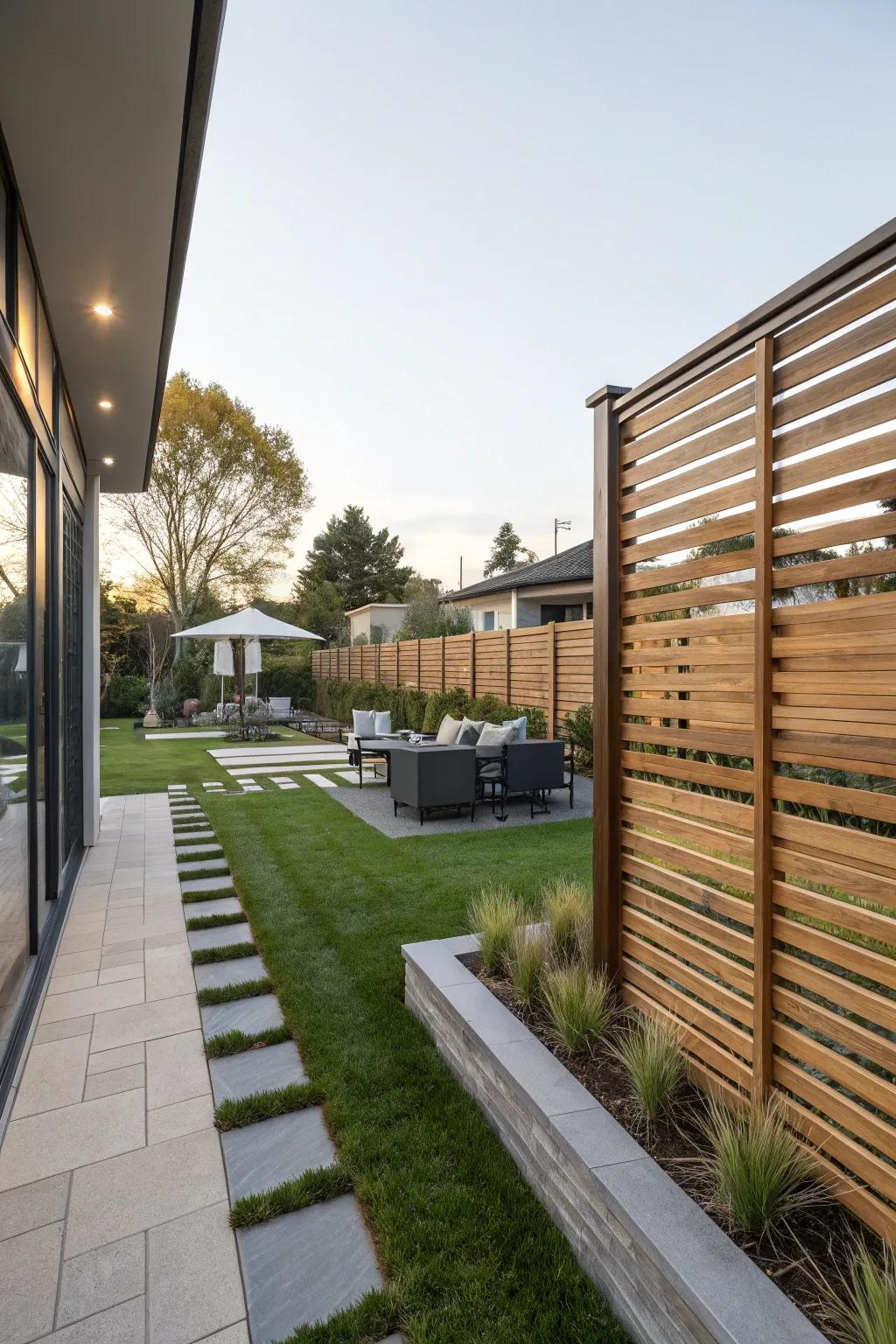 Horizontal plank fences offer a modern and stylish privacy solution.