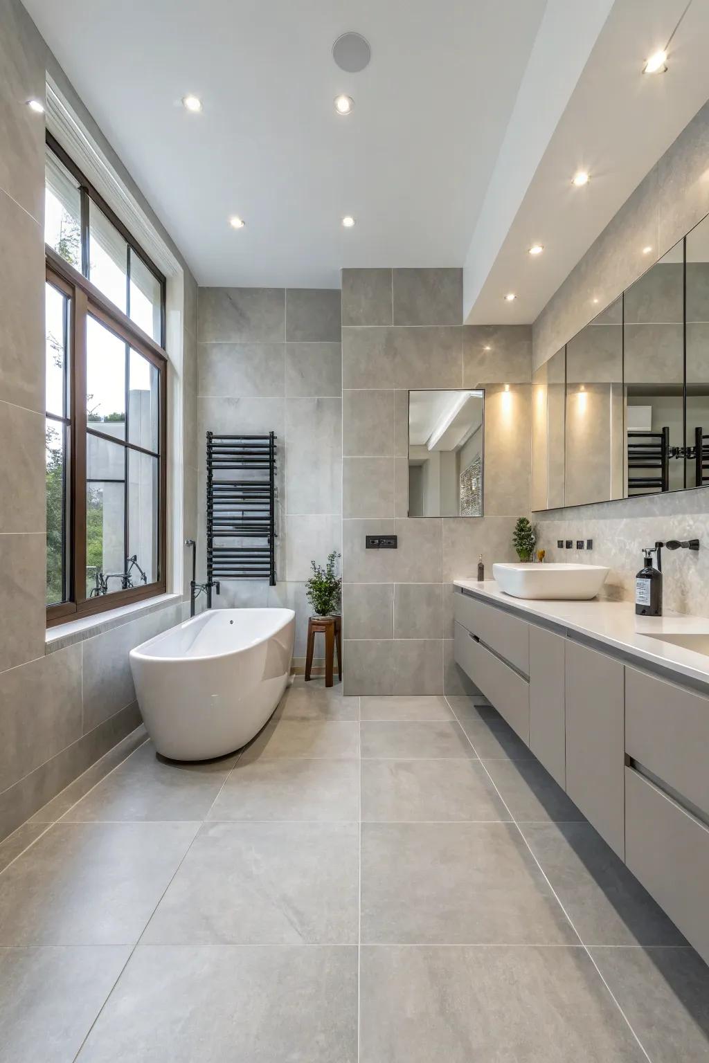 Sizeable tiles can make your bathroom seem more spacious.