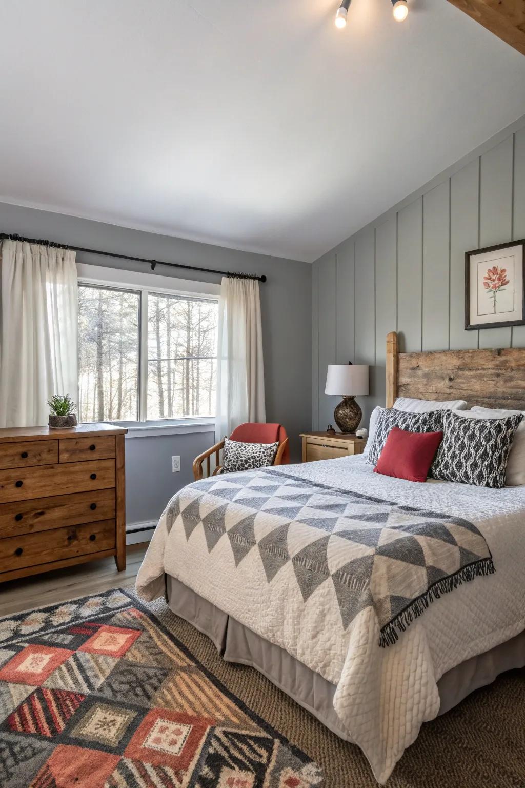 Mixing furnishing styles introduces dimension and character to an Airbnb bedroom.
