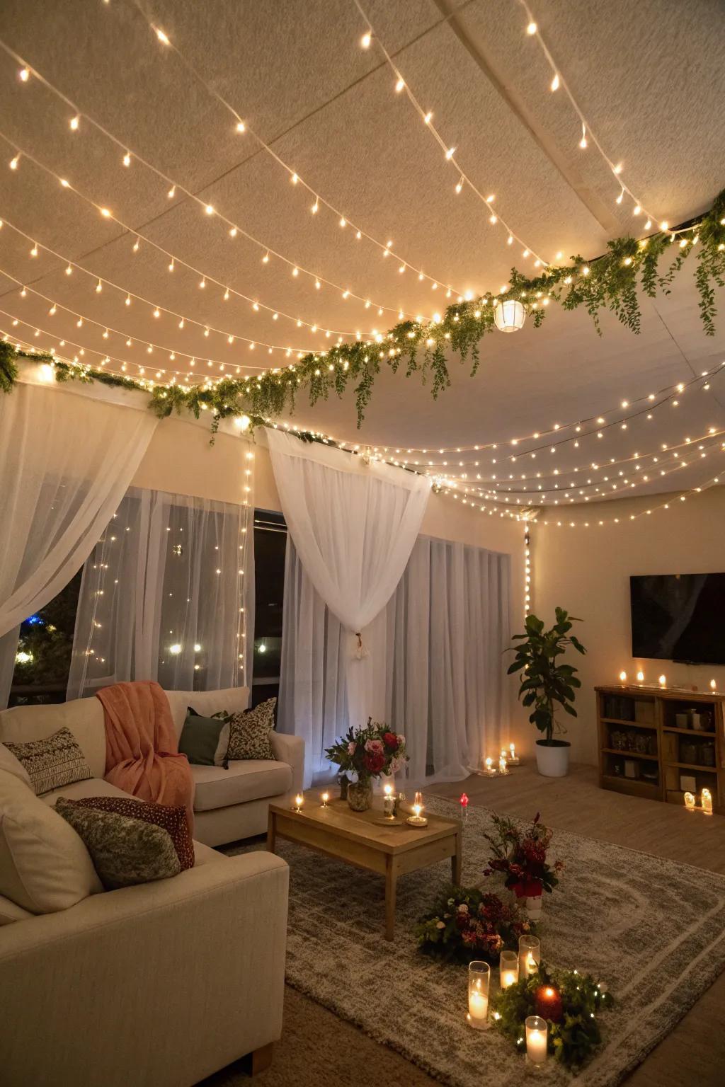 Add a dreamy glow with a string light canopy.