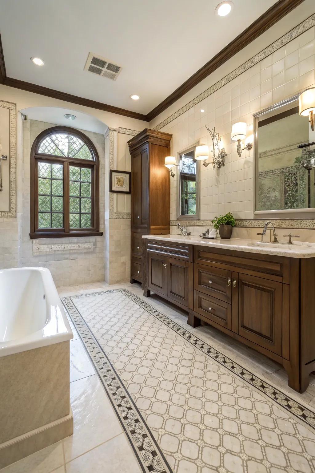 Classic tiles exude enduring grace and resilience in moisture-prone zones.