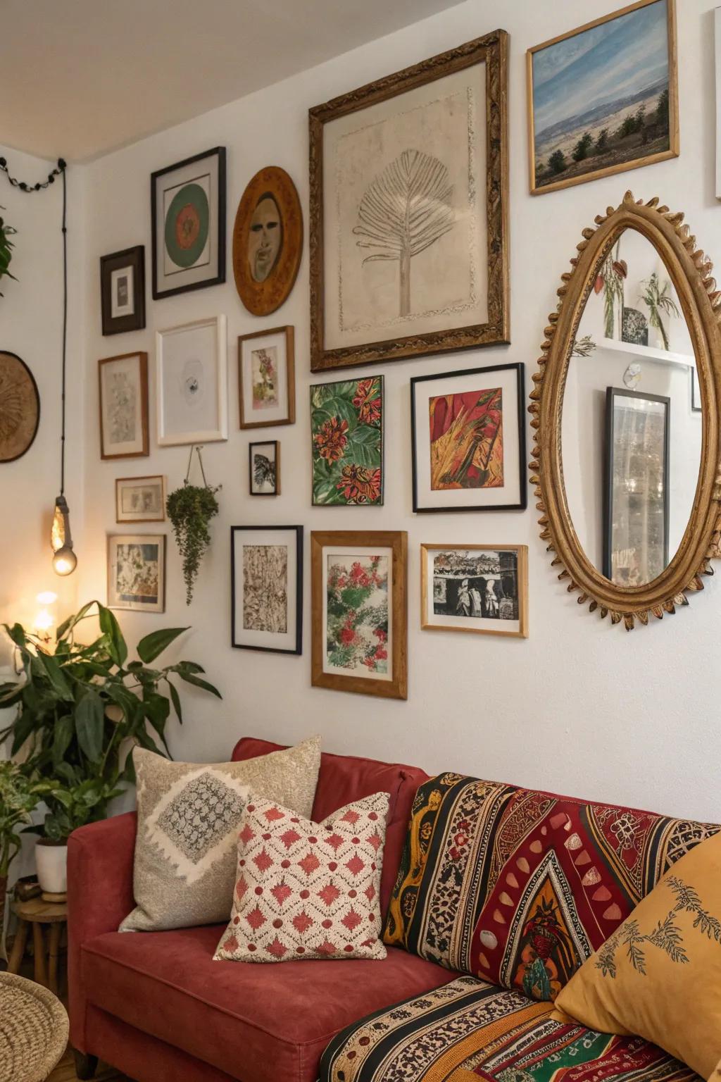 Unconventional art exhibit with intermingled aesthetic preferences and housings.