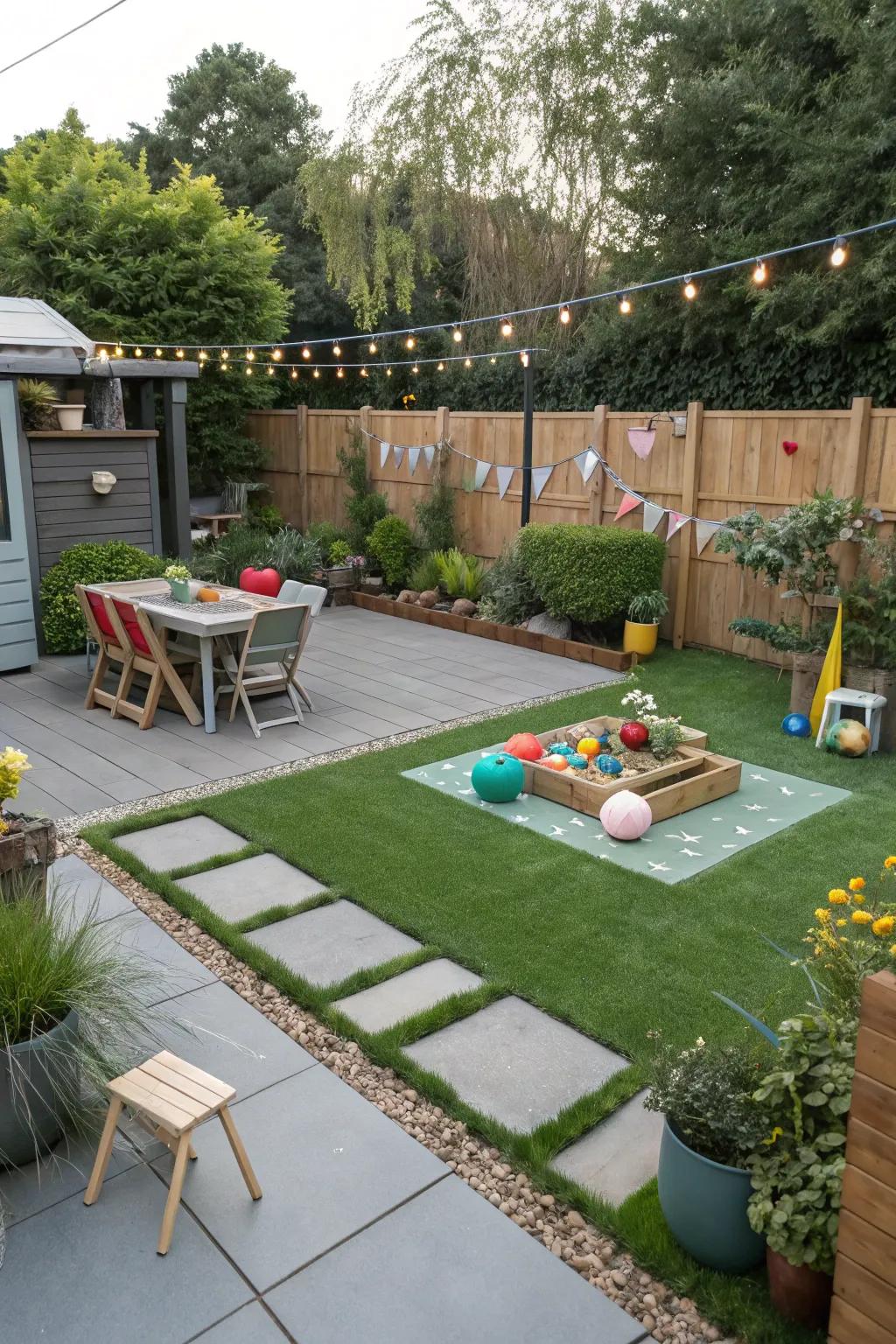 Useful zones make the most of your synthetic turf garden.