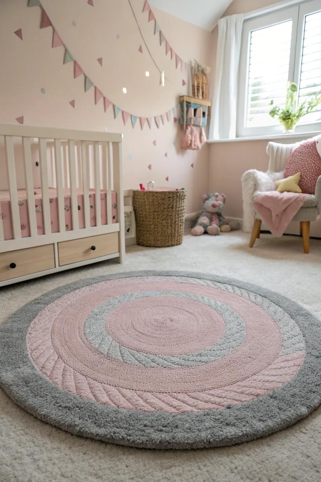 A gentle rug in rose and ash introduces texture and warmth.