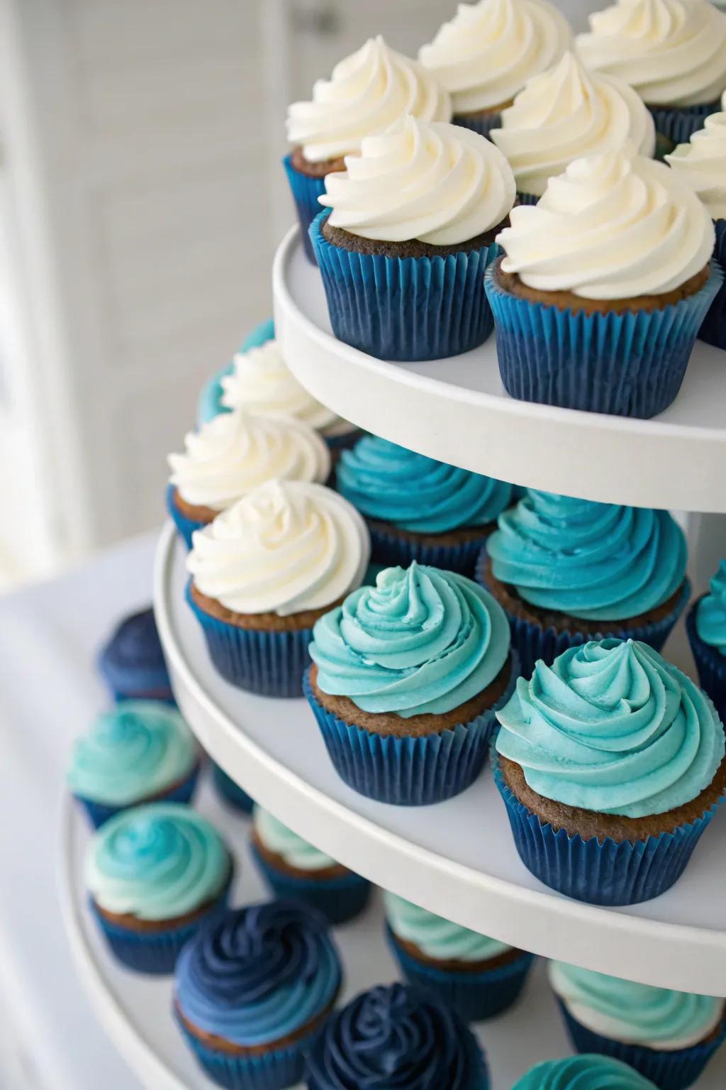 Gradient frosting cupcakes add elegance to any baby shower.