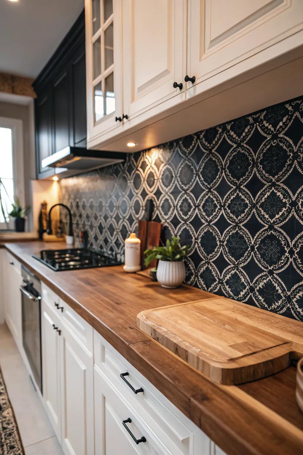 Make a bold declaration using a high-contrast backsplash.