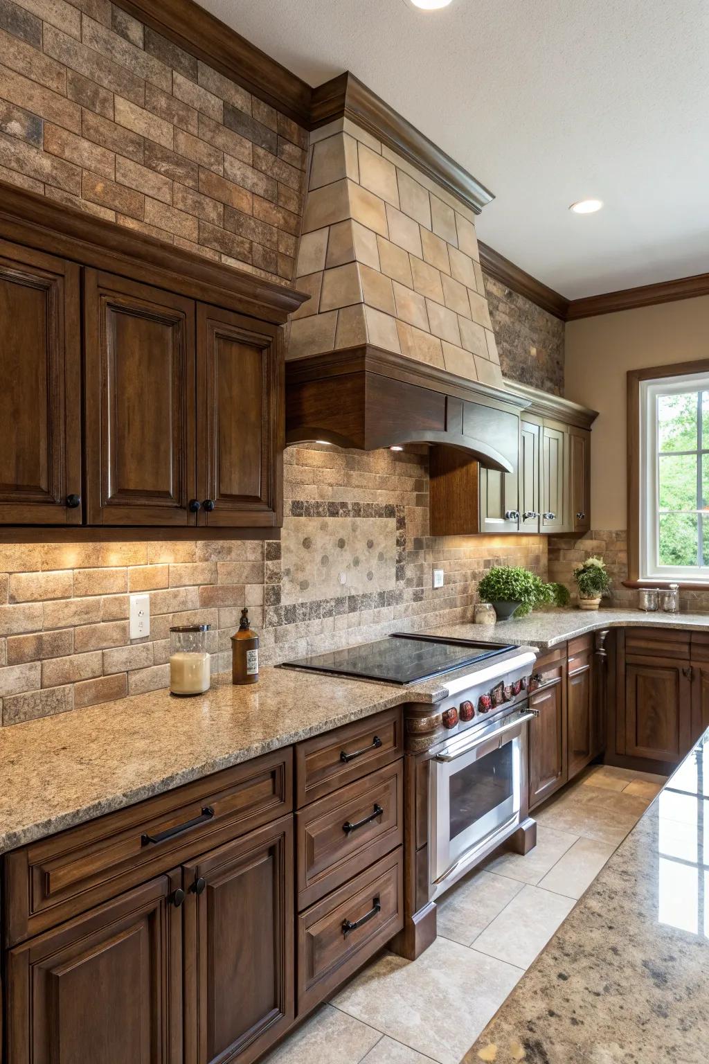 Stone-style panels deliver a countryside match to fantasy brown granite.