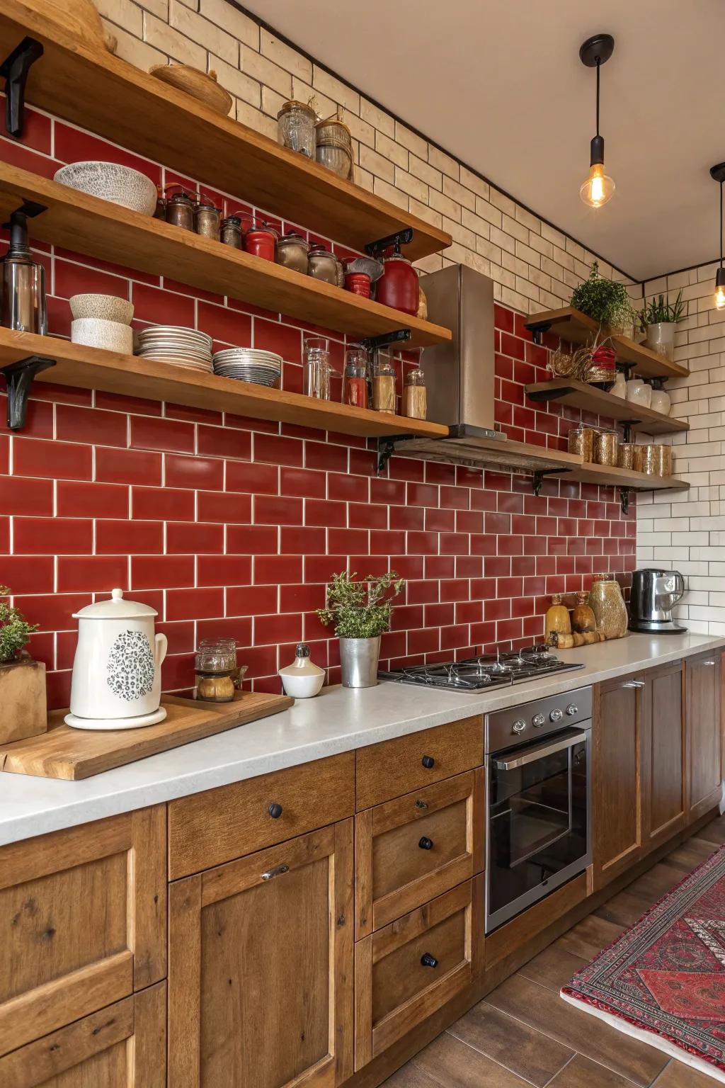 Brick segments offer a rustic, farmhouse charm to your kitchen space.