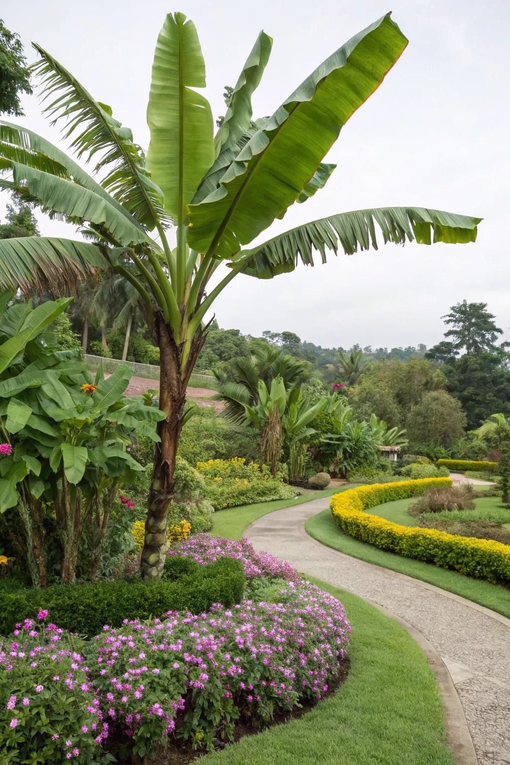 Make a bold statement with banana trees as accent plants.