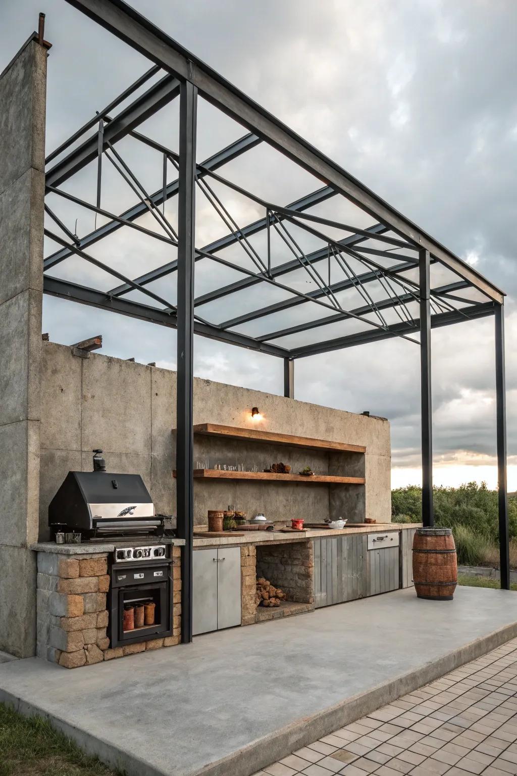 Urban edge with an industrial-style BBQ shed.
