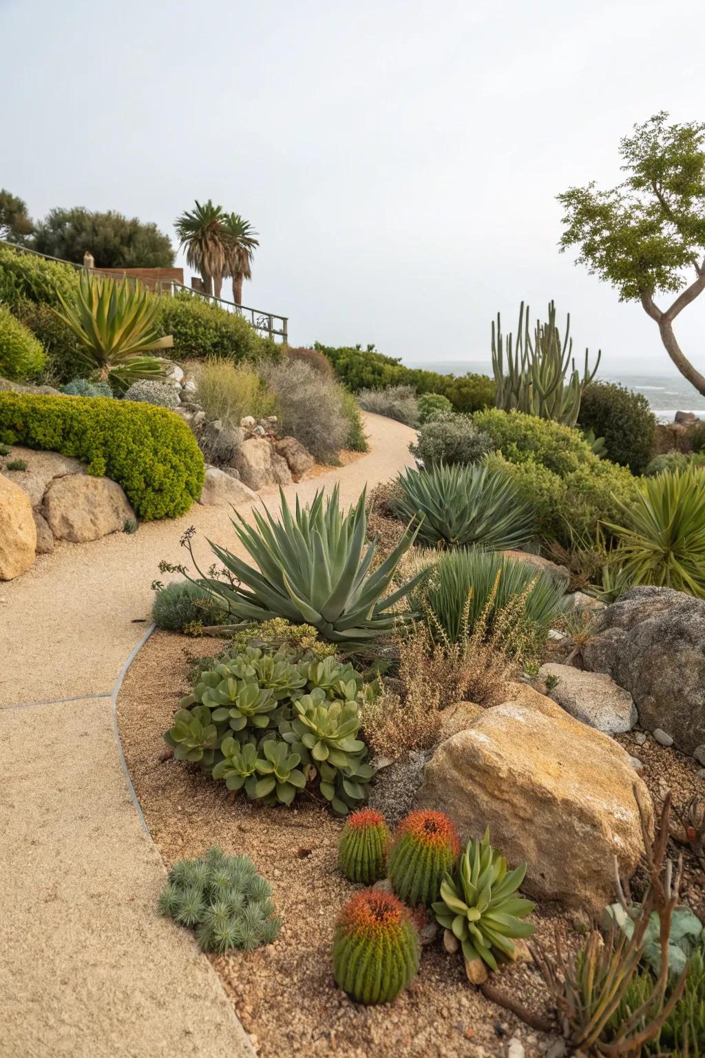 A stunning xeriscape garden with decomposed granite, showcasing drought-tolerant beauty.