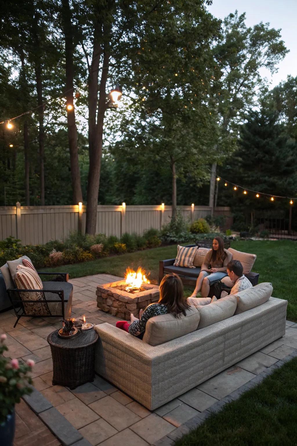 A cozy bonfire invites visitors to gather and exchange stories beneath the stars.