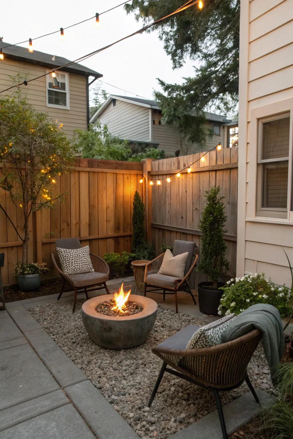 A small hearth fits just right in tight spaces.