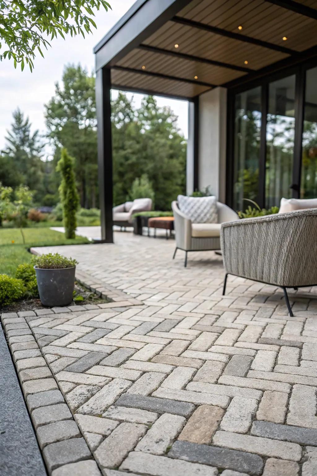 Patterned concrete pavers inject texture and interest into any patio.