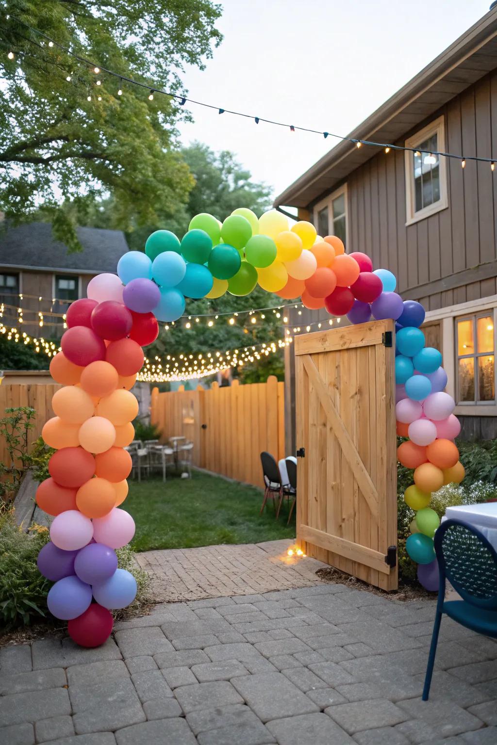 A vibrant balloon archway welcoming guests to the party.