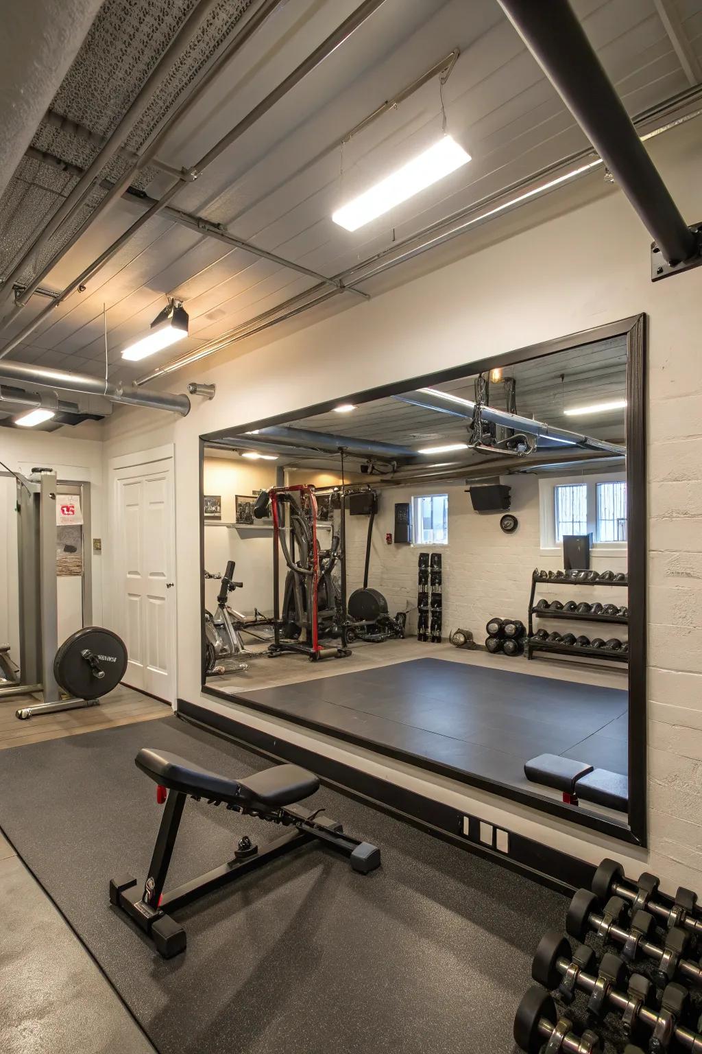 Mirrors make gym spaces feel deeper and more useful.