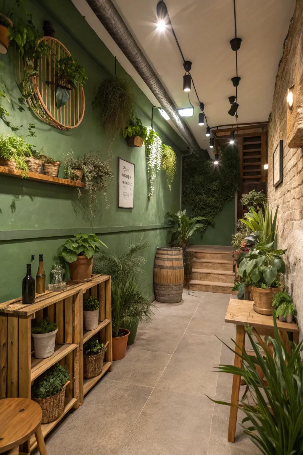 Woodland green walls bring a touch of nature indoors.