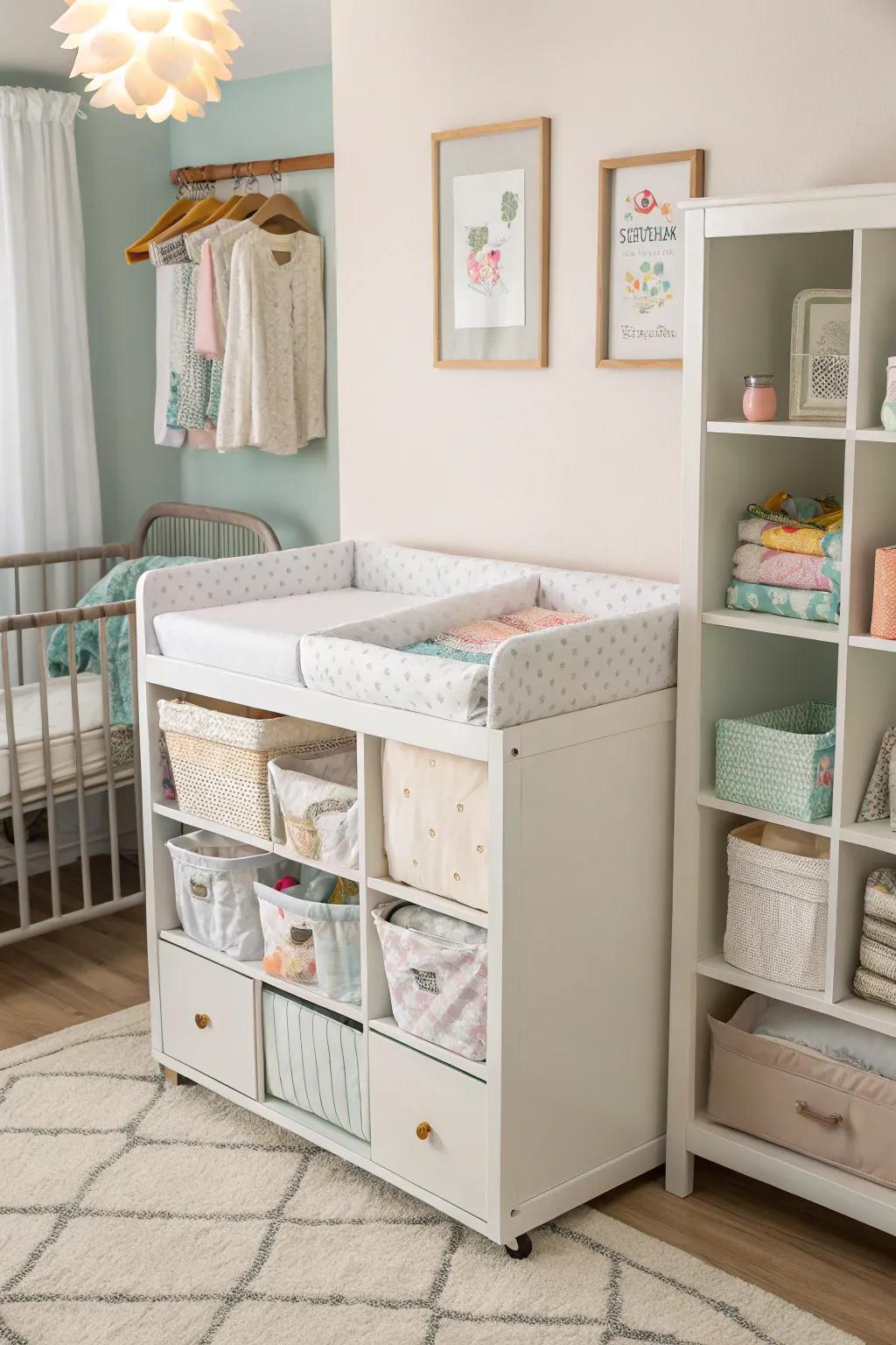 Merge elegance with practicality through a baby bed equipped with storage.