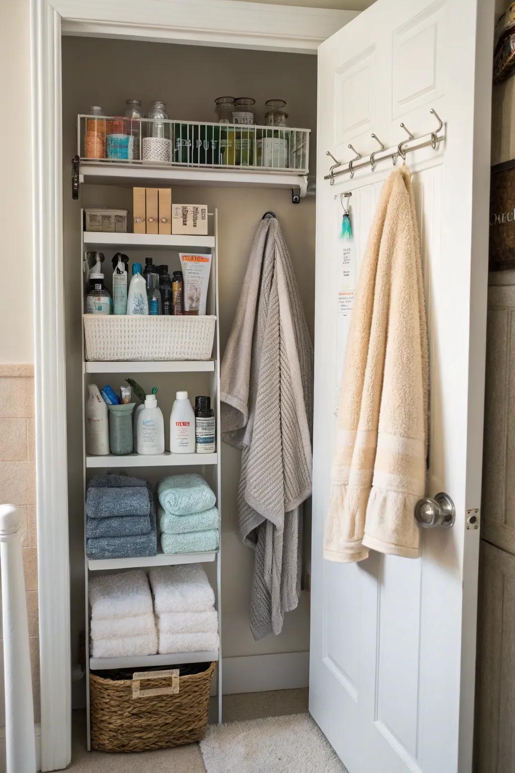 Make use of door area with functional racks.