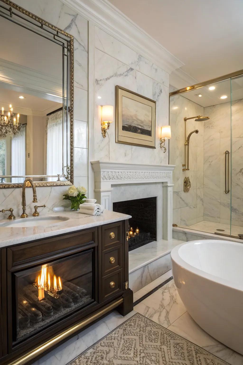 Refined accessories contributing a dash of grandeur to the hearth arrangement.