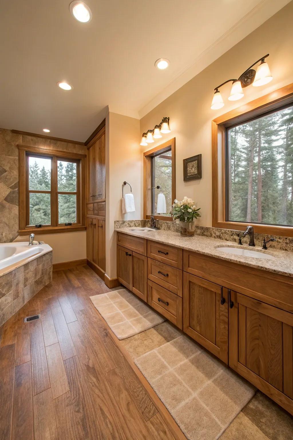 Warm lighting shades enhance natural elements.