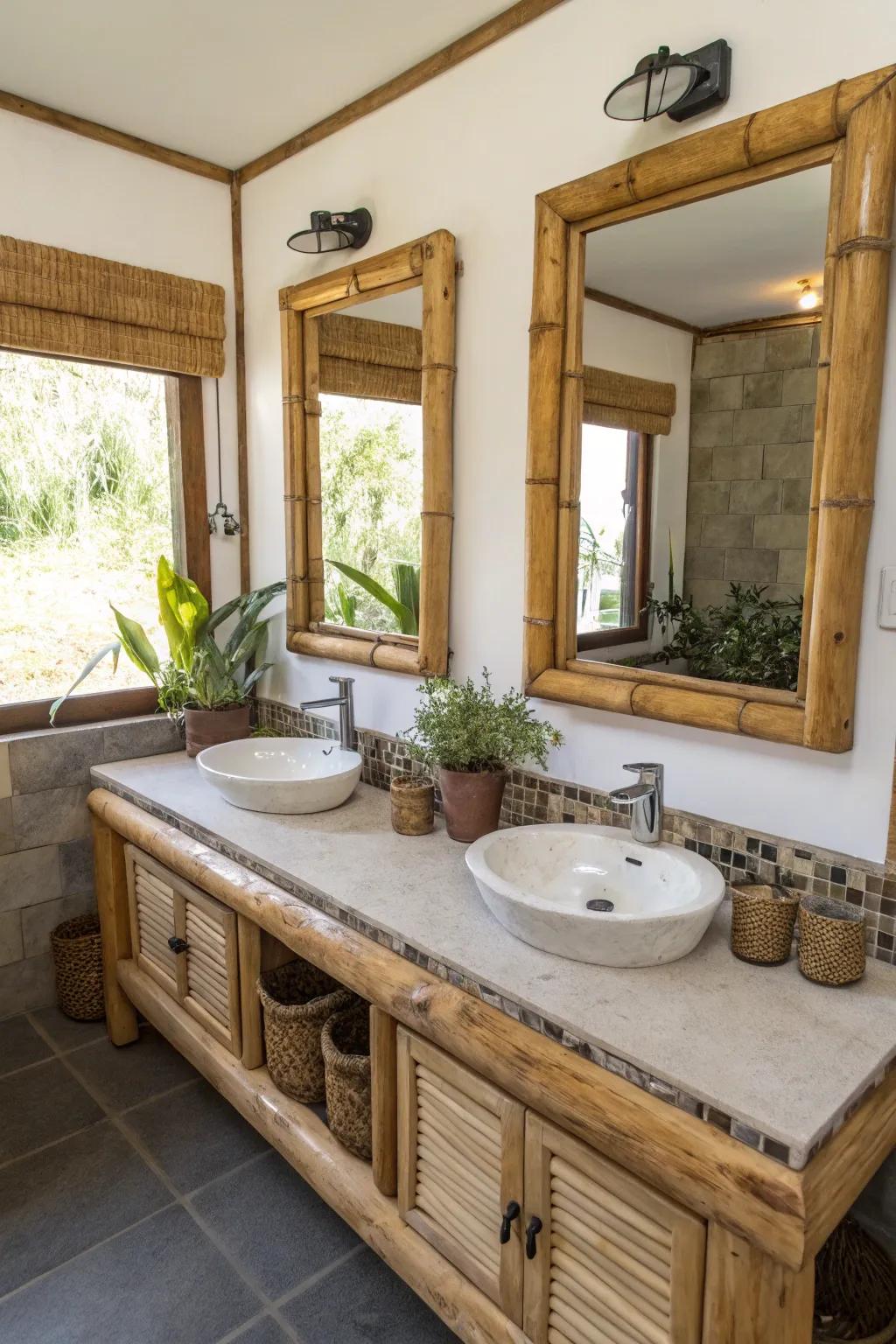 Sustainable materials make for an eco-friendly yet fashionable bathroom aesthetic.