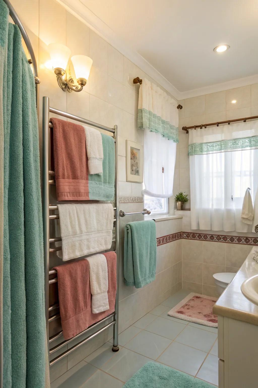Use a consistent color scheme for your towels to achieve harmony.