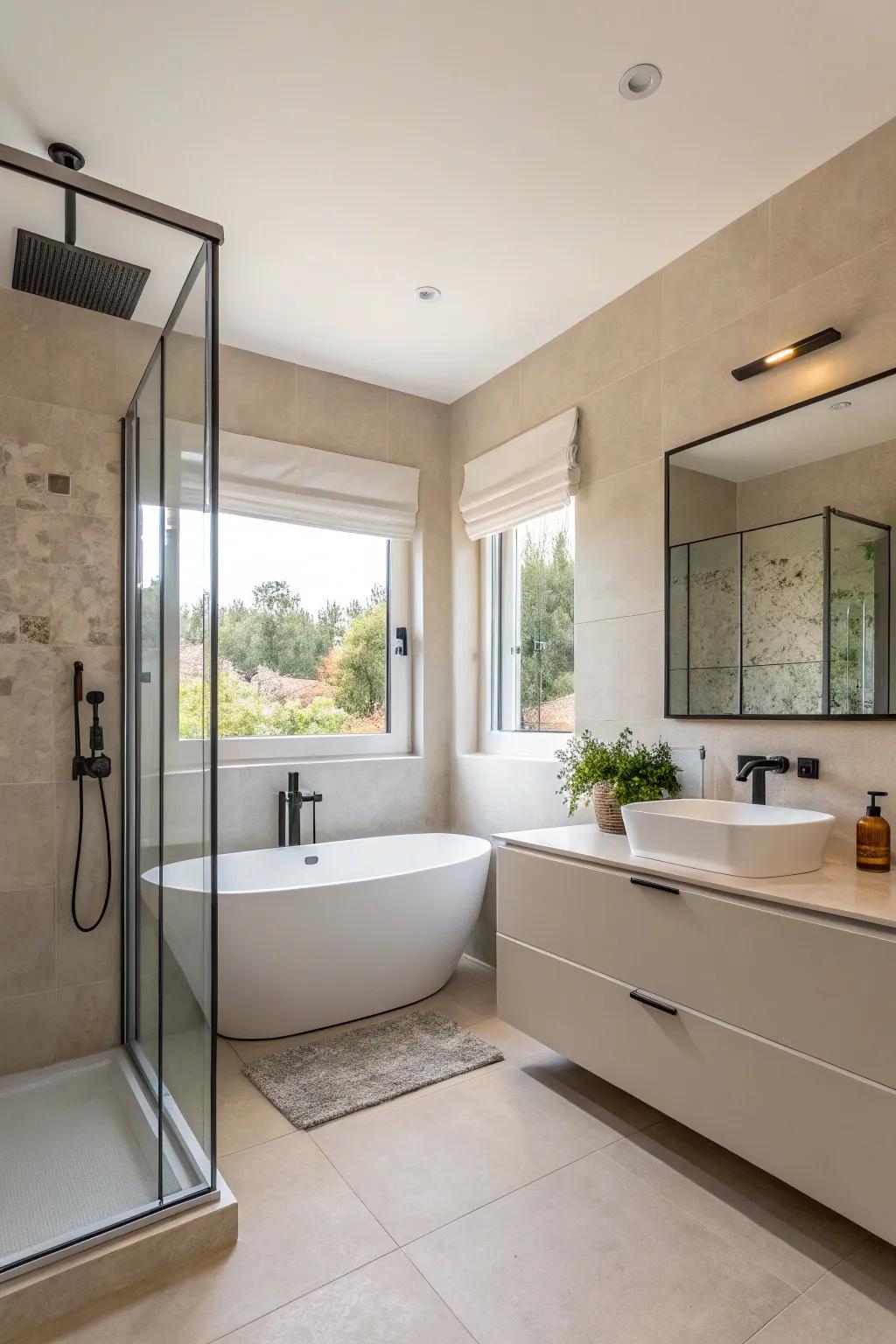 Modern fixtures provide a sleek and current touch to washroom walls.