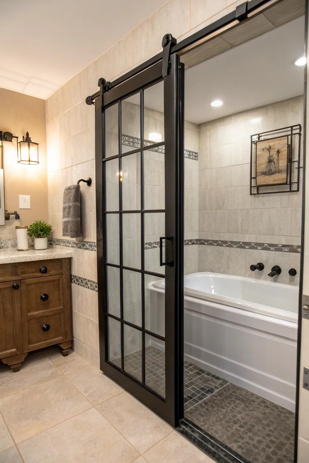 Black metal accents introduce a striking and modern touch to bathroom designs.