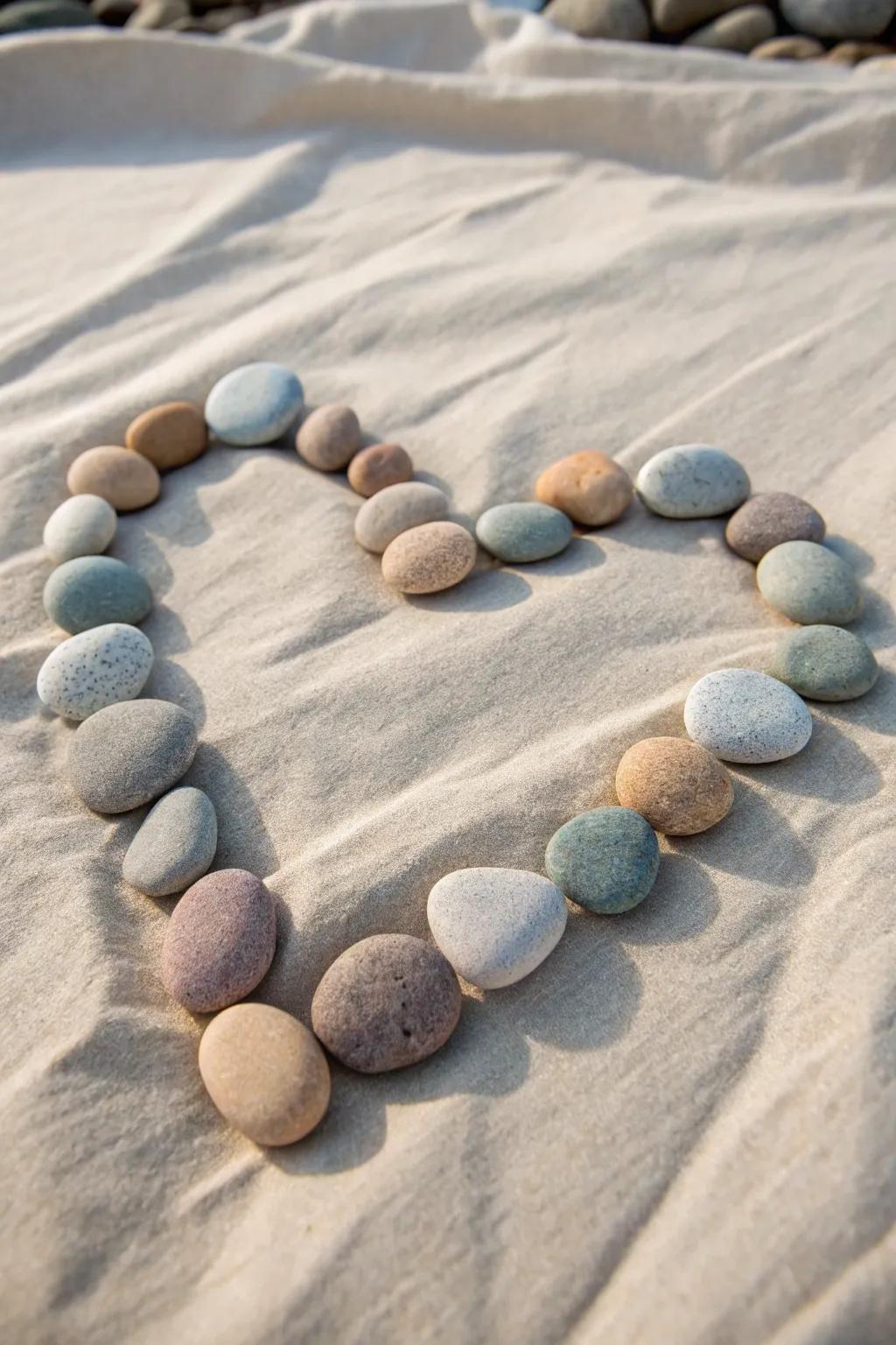 Crafted with love: Heart-shaped pebble art for a touch of natural elegance.