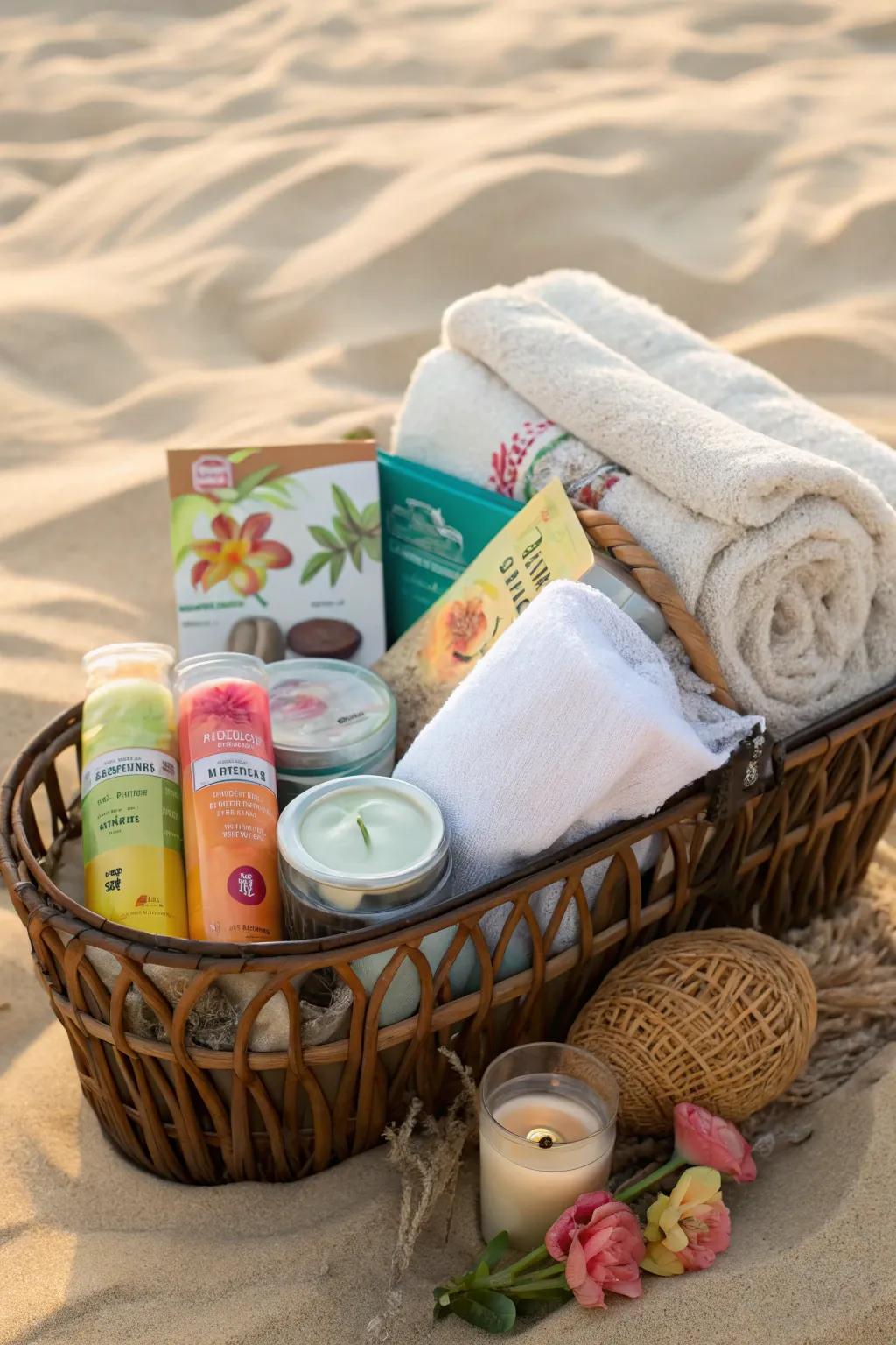 Delight with a tropicana gift basket filled with beachy treats.