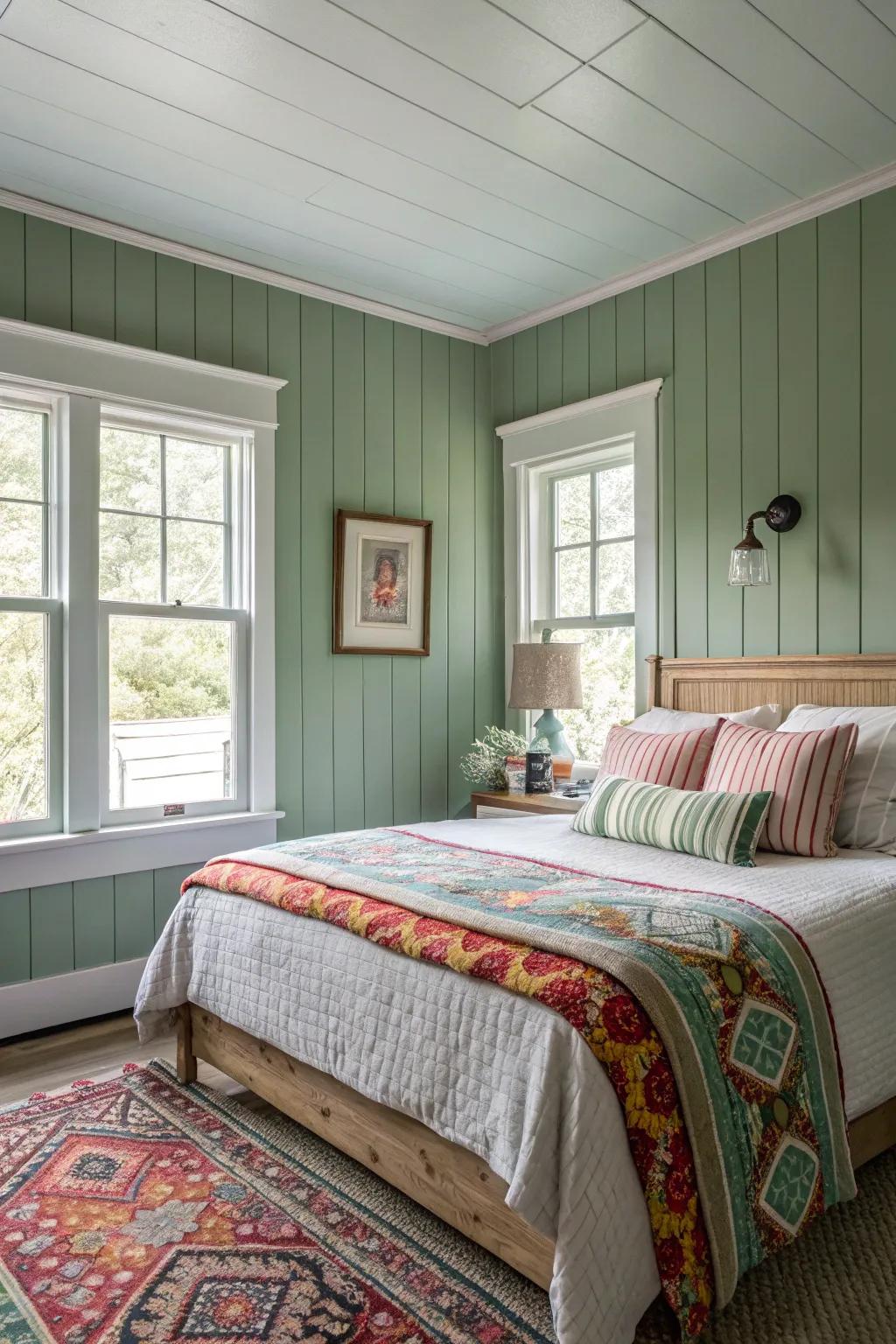 Colored wall panel gives spaces a playful accent.