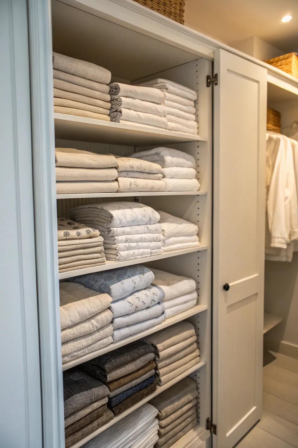 Tiered shelving maximizes storage in small spaces.