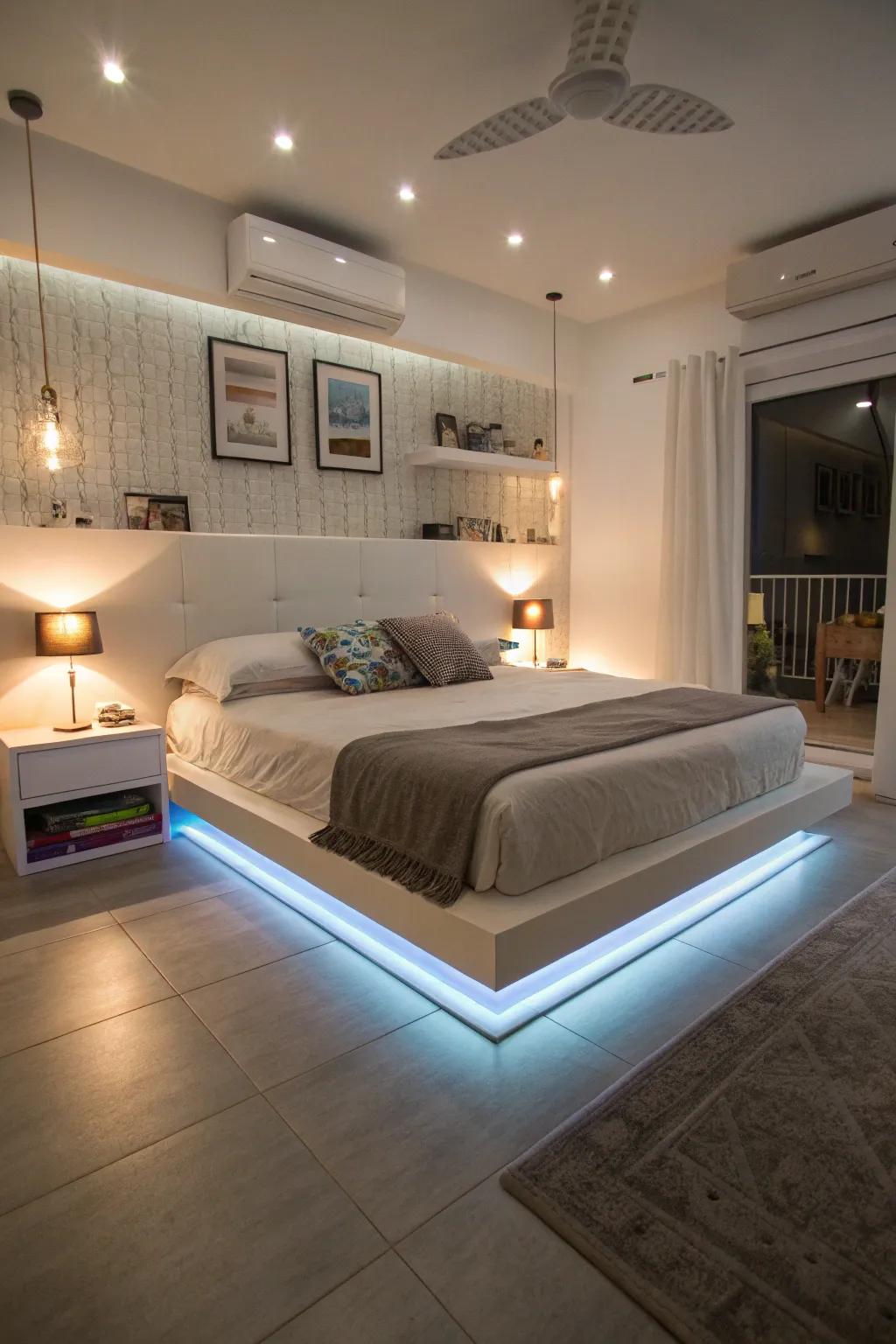 Floating beds foster a breezy, modern ambiance.
