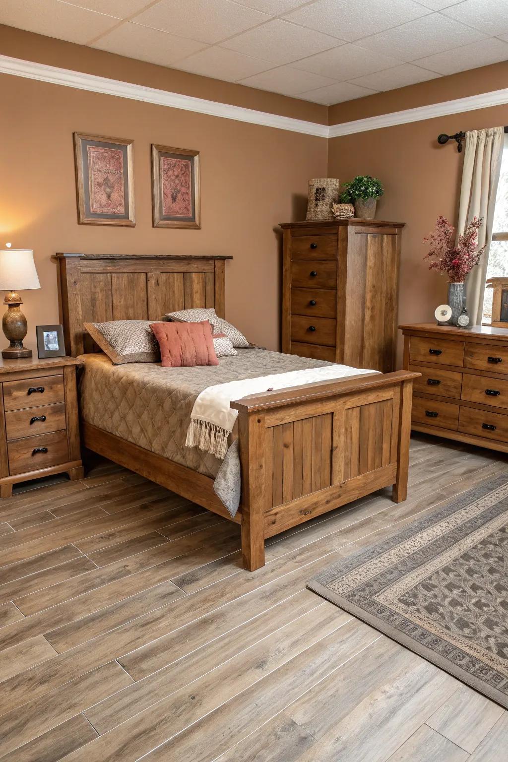 Wood accents add both warmth and a natural touch to this bedroom.