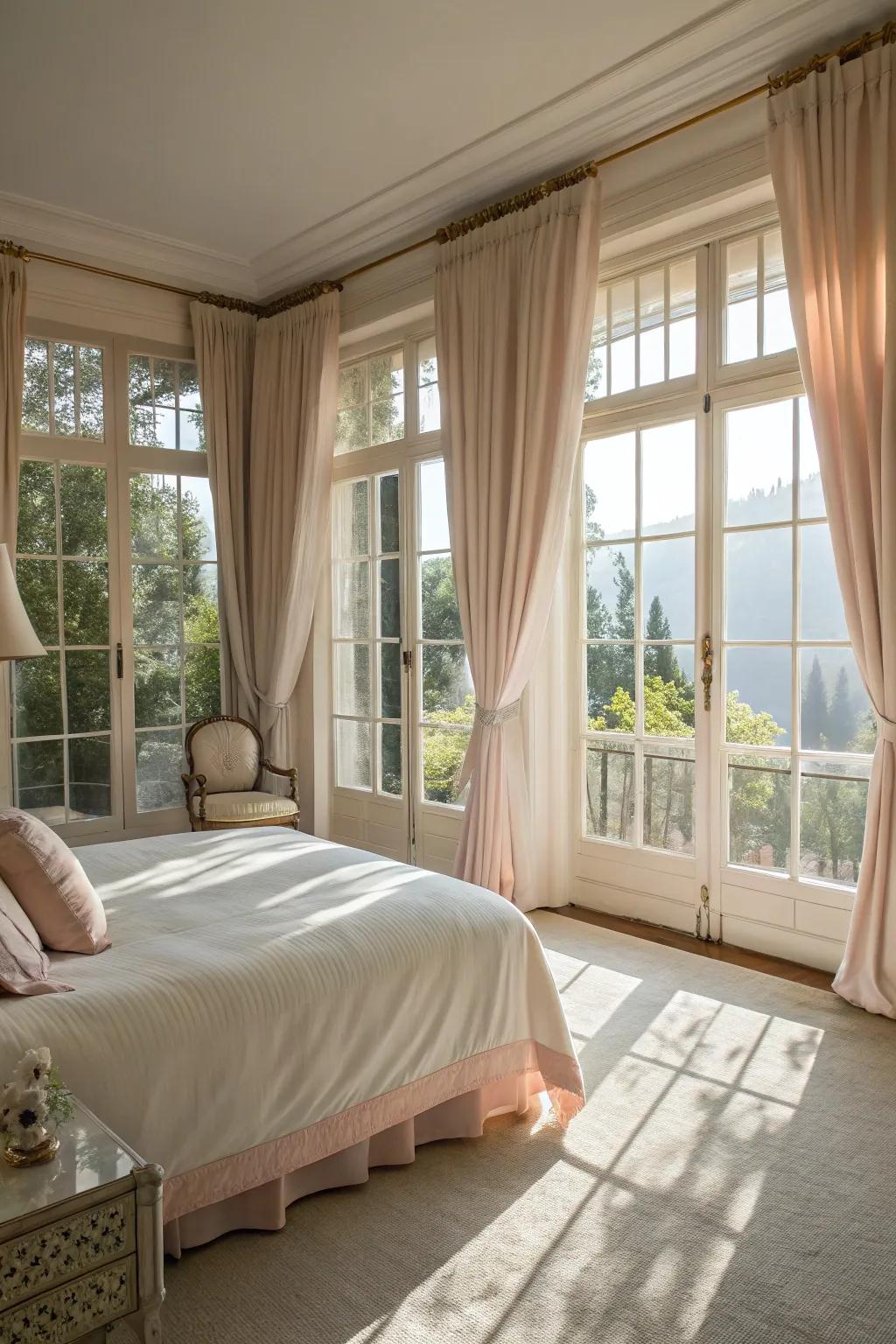 Natural light establishes a bright and open environment in this bedroom.