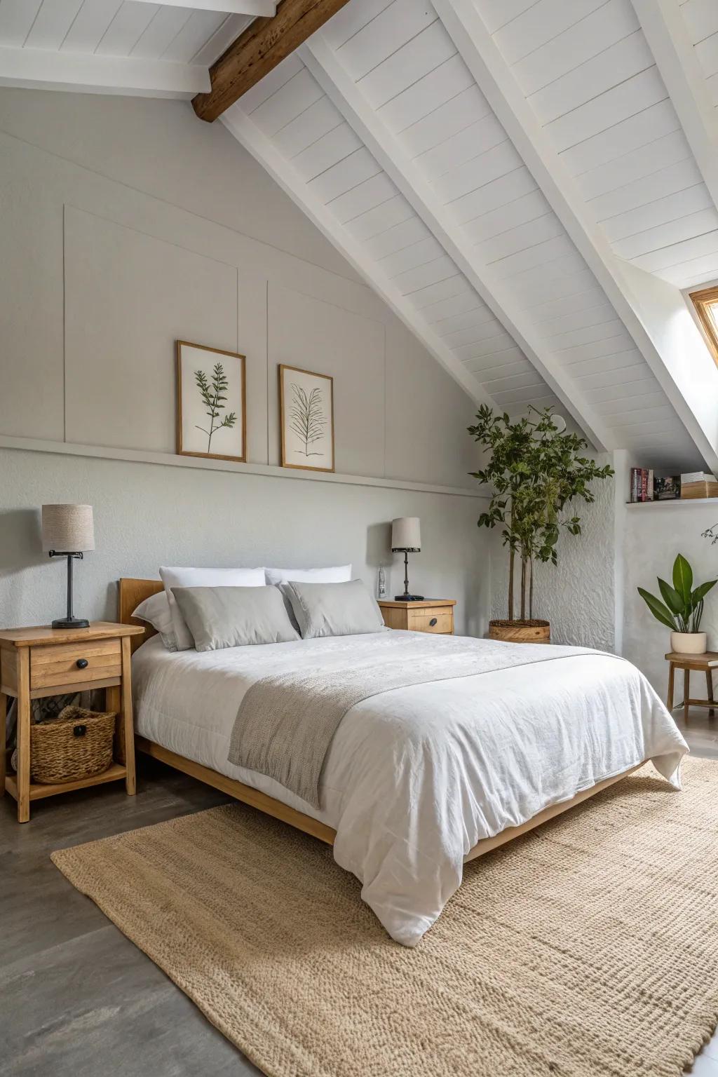 Neutral tones evoke a sense of tranquility and roominess in your loft.