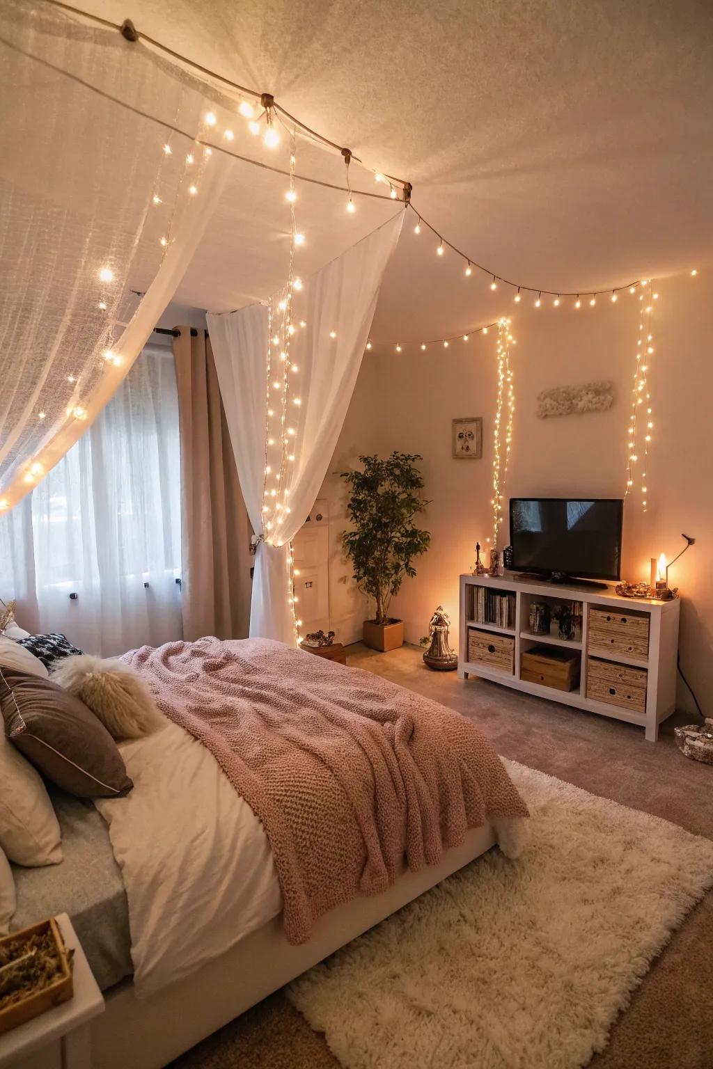 Subtle lighting crafts the perfect ambiance for a tranquil TV experience.