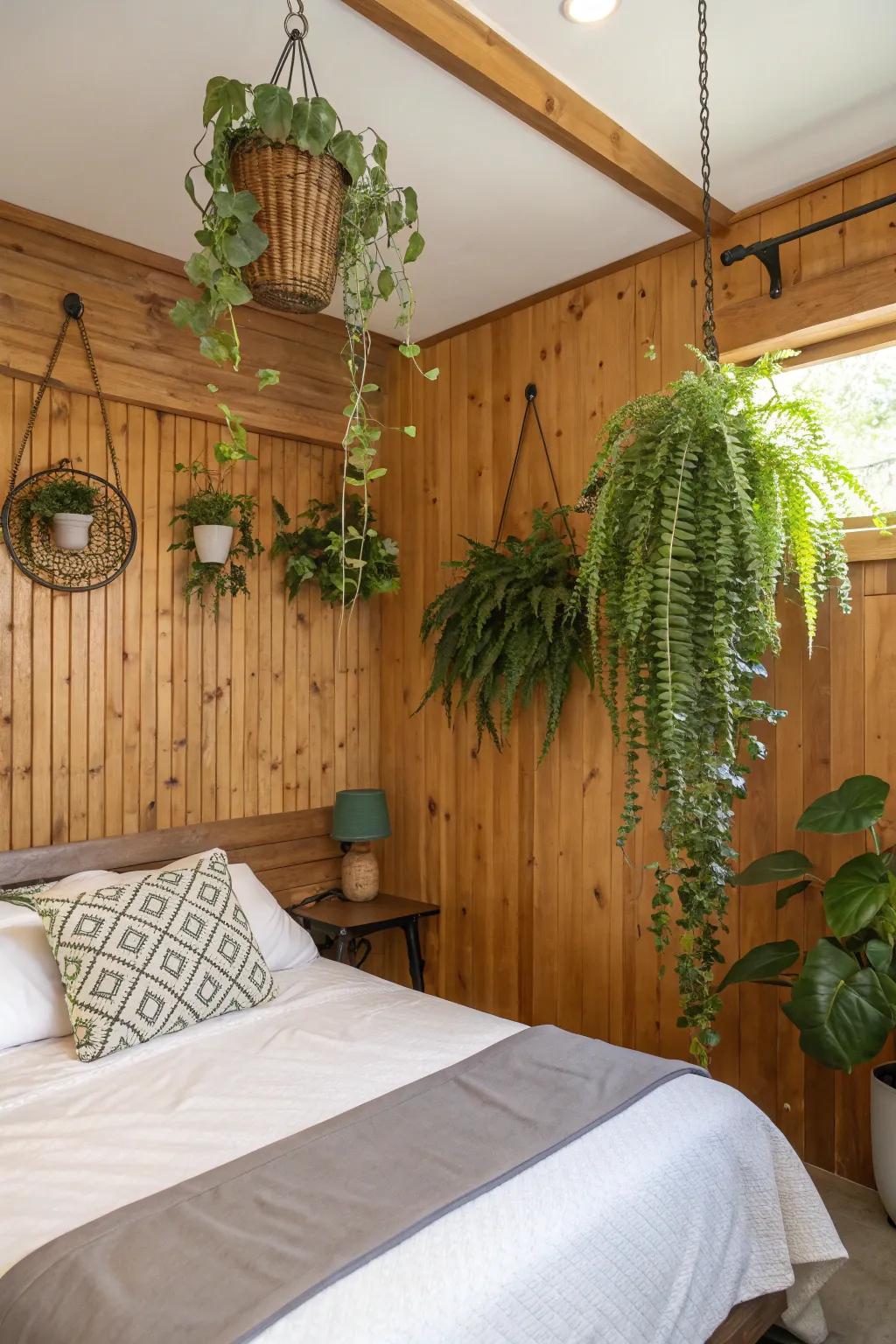 Genuine elements such as timber and flora cultivate a serene, grounded bedroom vibe.