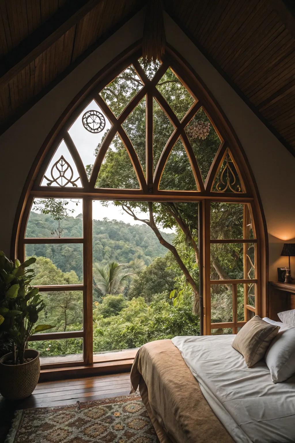 Unique window frames add personality and charm to your bedroom.